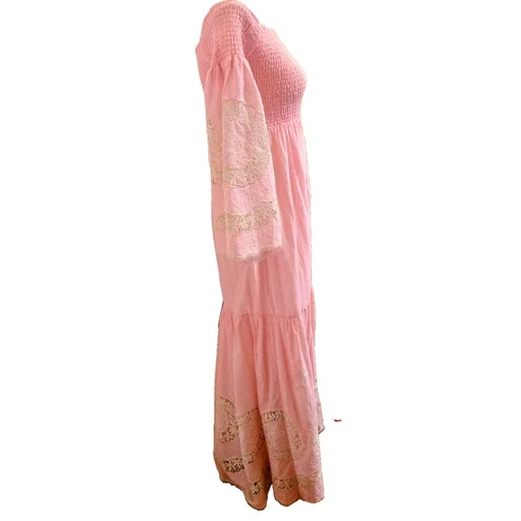 Antica Sartoria Off The Shoulder Boho Pink hippie Maxi Dress one size small - Picture 13 of 16